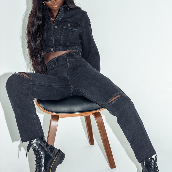 Princess Polly Denim - (A53) NEW Princess Polly ATTICA KNEE RIP DENIM JEANS BLACK, Size 6, NWOT